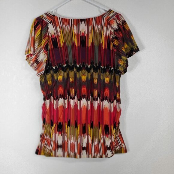 Worthington Womans Top 1X  Multicolor Pleated V-Neck Draping Short Sleeve Shirt - Picture 2 of 7